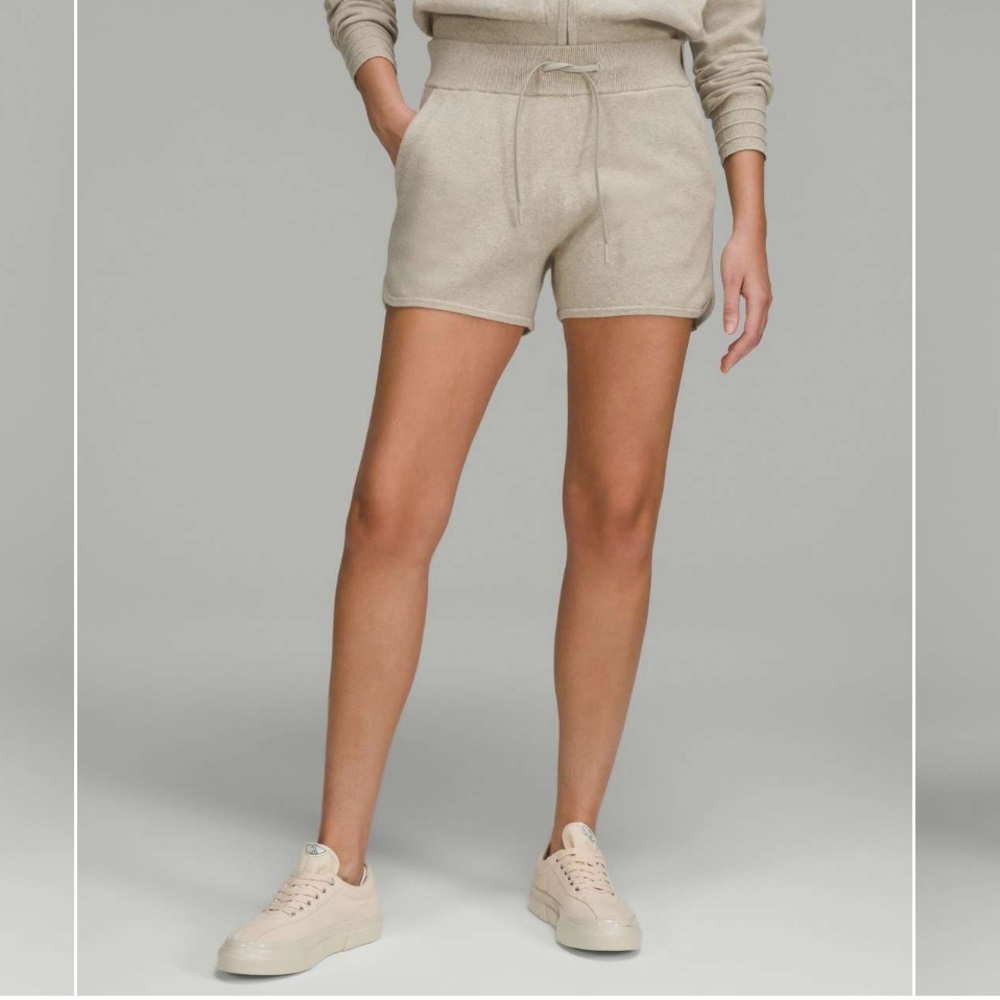 Lululemon Cotton-Cashmere Knit High-Rise Short 4” in Heathered Raw Linen